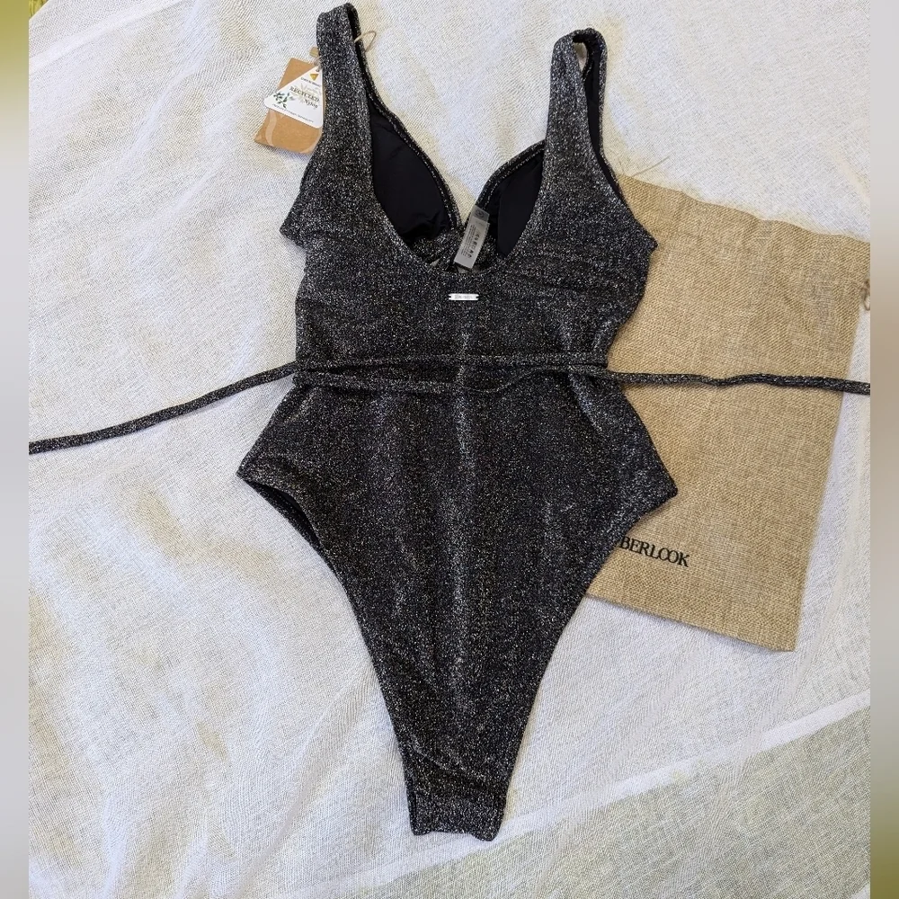 BNWT / Berlook/ Small / Large  Black Lurex Cutout-Front One-Piece Swimsuit